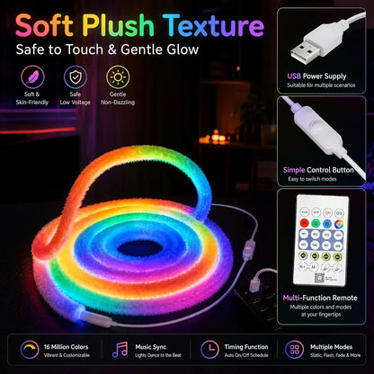 🎄Christmas Sale-50% OFF✨🌟 Faux Fur Neon Light Strip – 360° all-round glow