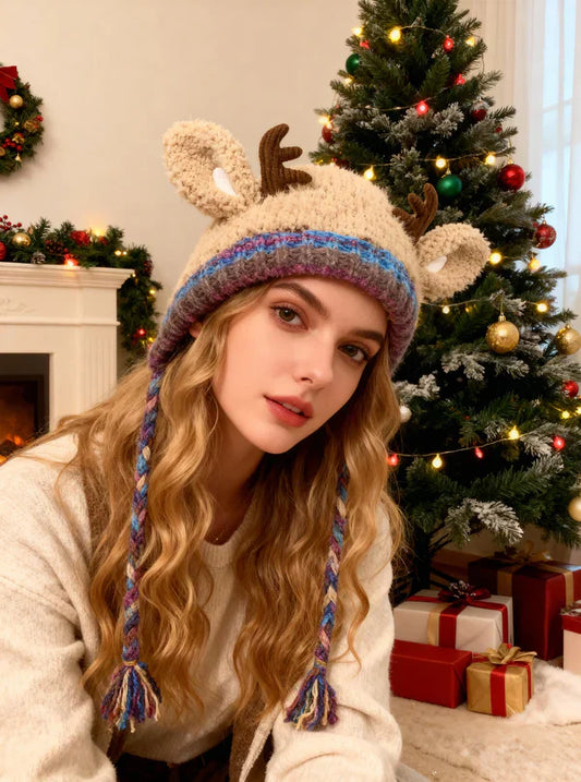 🎄Christmas Sale 49% OFF! 🦌Original Design Festive Christmas Antler Hat🧶