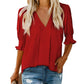 🔥Hot Sale-50% Off💜Women's Solid Color V Neck Puff Sleeve Shirt Top