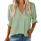 🔥Hot Sale-50% Off💜Women's Solid Color V Neck Puff Sleeve Shirt Top