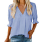 🔥Hot Sale-50% Off💜Women's Solid Color V Neck Puff Sleeve Shirt Top