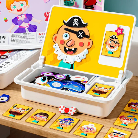 🤩🏆Magnetic Puzzles Face Dress Up Travel Game Double Side Preschool Educational Learning Toy for Kids
