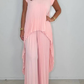 ⏳Limited Time 50% OFF🔥Laney Pleated Short Sleeve Irregular Midi Top and Elastic Waist Wide Leg Pants Set✨