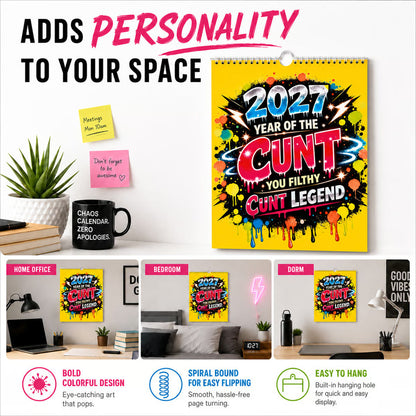 🔥60% OFF🌟2027 Year of the Cunt Wall Calendar – Bold Graffiti Humor Calendar📆