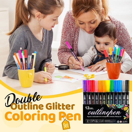 🔥Christmas Hot Sale 49%OFF-🎁 Double Outline Glitter Coloring Pen Set