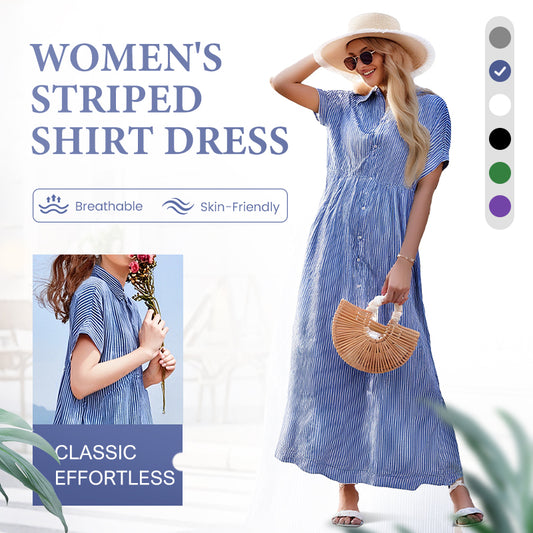 🌸Spring Sale-49% Off💃Striped Lapel Button Down Shirt Dress | With Functional Pockets
