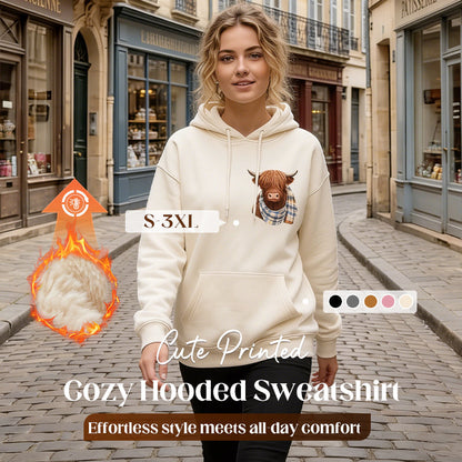 🎅CHRISTMAS SALE 50% OFF!!🎁🐄Cute Highland Cow Cozy Fleece-Lined Hooded Sweatshirt🦬
