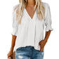 🔥Hot Sale-50% Off💜Women's Solid Color V Neck Puff Sleeve Shirt Top