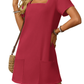 ✨Clearance Sale-50% Off👗Women's Casual Square Neck Pocket Short Sleeve Dress with Pockets
