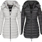 Winter women's mid-length padded jacket warm solid color hooded jacket