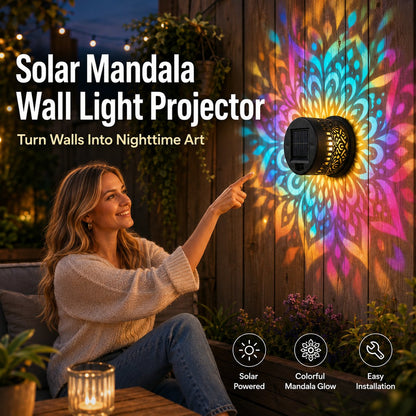 🔥Hot Sale-50% Off🌞💡Solar Mandala Wall Light Outdoor Garden Fence Projector Lamp Patio Ambient Decor✨