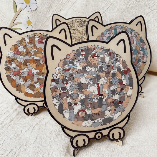 🎄Christmas Sale 50% OFF🎁🧩135-Piece Morandi-Colored Cat Shaped Wooden Jigsaw Puzzle