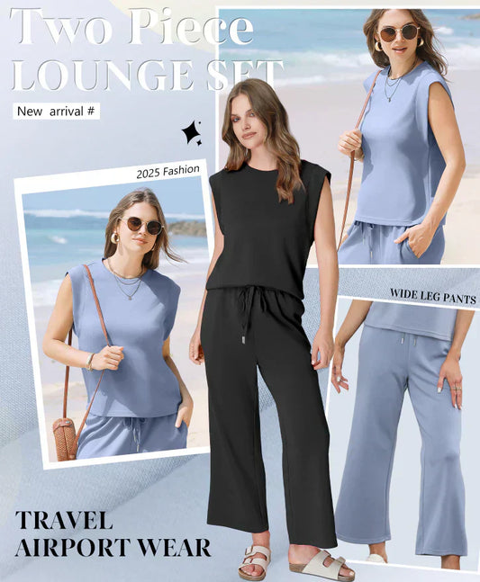 🎉Hot Sale 50% OFF🌸2025 New Women's  Cap Sleeve Top & Wide-Leg Pants 2-Piece