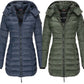 Winter women's mid-length padded jacket warm solid color hooded jacket