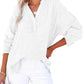 💥2025 New Fashion❤️‍🔥Womens Casual Button V Neck Long Sleeve Shirts Oversized Solid Blouses Tops