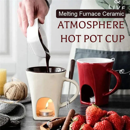 Melt Chocolate Instantly! No-Mess Ceramic Fondue Mug with Fork