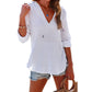 ⏰Limited Time Sale-50% OFF🏖️Women's Oversized Hooded Beach Cover Up-Long Sleeve V-Neck Pocket Shirt