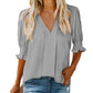 🔥Hot Sale-50% Off💜Women's Solid Color V Neck Puff Sleeve Shirt Top