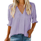🔥Hot Sale-50% Off💜Women's Solid Color V Neck Puff Sleeve Shirt Top