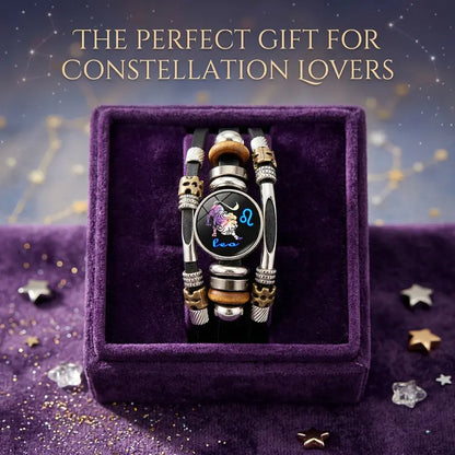 💥Last Day – 50% OFF☪️Glow-in-the-dark Leather Zodiac Sign Bracelet For Men and Women (6.9/8.1 inches)♑️