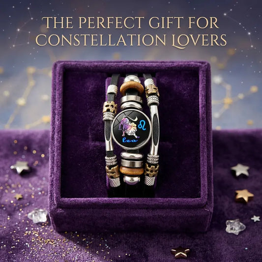 💥Last Day – 50% OFF☪️Glow-in-the-dark Leather Zodiac Sign Bracelet For Men and Women (6.9/8.1 inches)♑️