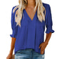🔥Hot Sale-50% Off💜Women's Solid Color V Neck Puff Sleeve Shirt Top