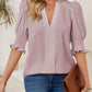 🔥Hot Sale-50% Off💜Women's Solid Color V Neck Puff Sleeve Shirt Top