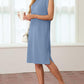 💐Summer Sale 49% OFF💙Women Round Neck Loose Split Wrinkle-Free Midi Dress with Pockets