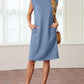 💐Summer Sale 49% OFF💙Women Round Neck Loose Split Wrinkle-Free Midi Dress with Pockets