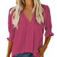 🔥Hot Sale-50% Off💜Women's Solid Color V Neck Puff Sleeve Shirt Top