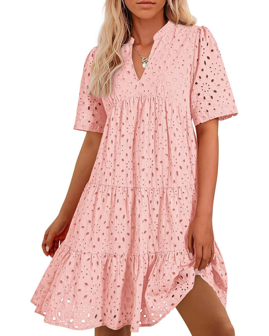 🫧2025 Hot Sale💘Women's Elegant Hollow Out Lace Ruffle Casual Mini Dress