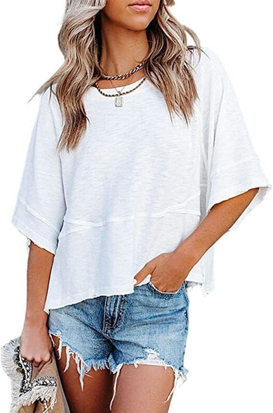 💐Summer Sale-50% OFF❤️‍🔥Women's Summer Casual Crewneck Batwing Half Sleeve Tee