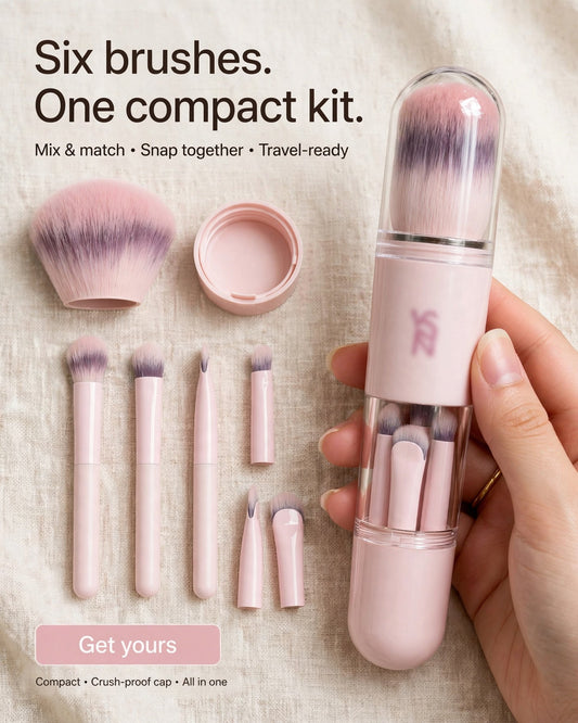🏆LAST DAY SALE 60% OFF!!🖌️Portable Retractable Makeup Brush Set Multifunctional Travel Cosmetic Tool with Powder Blush and Silicone Lip Brush