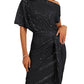 💖Christmas Sale-50% Off✨Women's Sequin Sparkly Glitter One Shoulder Ruched Bodycon Dress