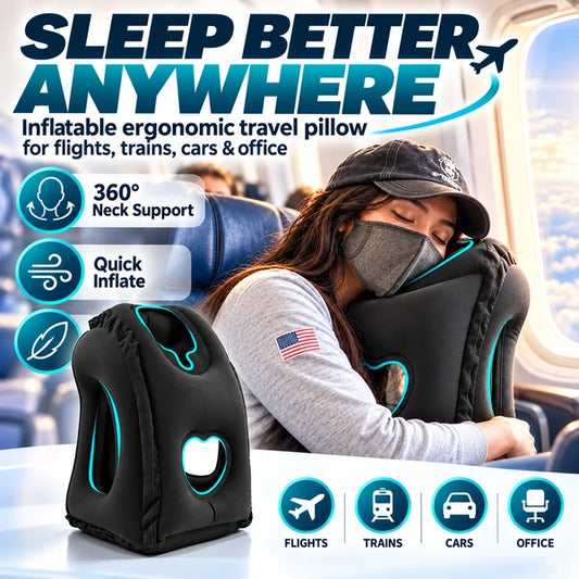 ⏰LIMITED-TIME 50% OFF!💨Inflatable Travel Pillow | 360° Support – Soft Flocking, Quick Inflate, Compact