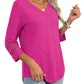 💖2025 New Style👚Women’s Solid Casual V-Neck Top with 3/4 Sleeves