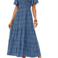🌷Early Summer Sale-50% Off🌸2026 Summer Casual Floral Print Short Flutter Sleeve Crew Neck Smocked High Waist Flowy Maxi Dress