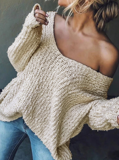 🔥2025 New Arrival-50% Off🌺Women's Plain Drop Shoulder V Neck Sweater