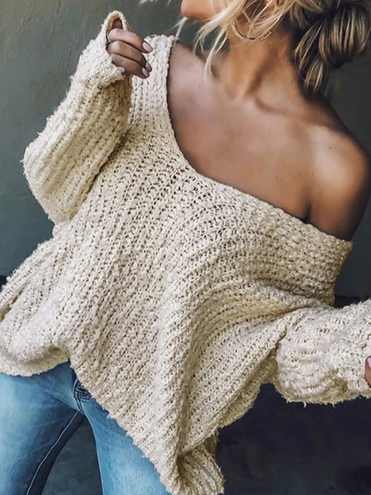 🔥2025 New Arrival-50% Off🌺Women's Plain Drop Shoulder V Neck Sweater