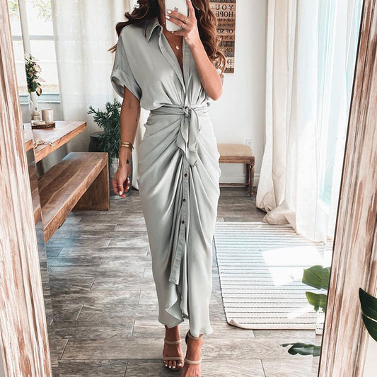 🔥Buy 2 Get 10% Off🔥 Women Satin Button Shirt Dress