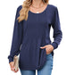 🏆50% OFF🤩Womens Dressy Long Sleeve Pleated Tops Casual Chic Crew Neck Blouses