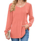 🏆50% OFF🤩Womens Dressy Long Sleeve Pleated Tops Casual Chic Crew Neck Blouses