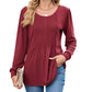 🏆50% OFF🤩Womens Dressy Long Sleeve Pleated Tops Casual Chic Crew Neck Blouses