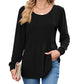 🏆50% OFF🤩Womens Dressy Long Sleeve Pleated Tops Casual Chic Crew Neck Blouses