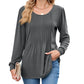 🏆50% OFF🤩Womens Dressy Long Sleeve Pleated Tops Casual Chic Crew Neck Blouses