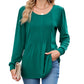 🏆50% OFF🤩Womens Dressy Long Sleeve Pleated Tops Casual Chic Crew Neck Blouses