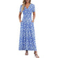 👗2026 Summer Hot Sale 50% OFF🌈Women's V neck Ankle Length Floral Print Beach Long Flowy  Maxi Dress with Pockets🎀