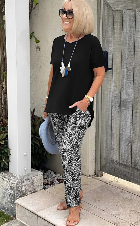 ⏳Limited Time 50% Off! 🔥Solid Color Top + Tie-Dye Pants Set