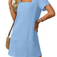 ✨Clearance Sale-50% Off👗Women's Casual Square Neck Pocket Short Sleeve Dress with Pockets