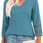 💖2025 New Style👚Women’s Solid Casual V-Neck Top with 3/4 Sleeves